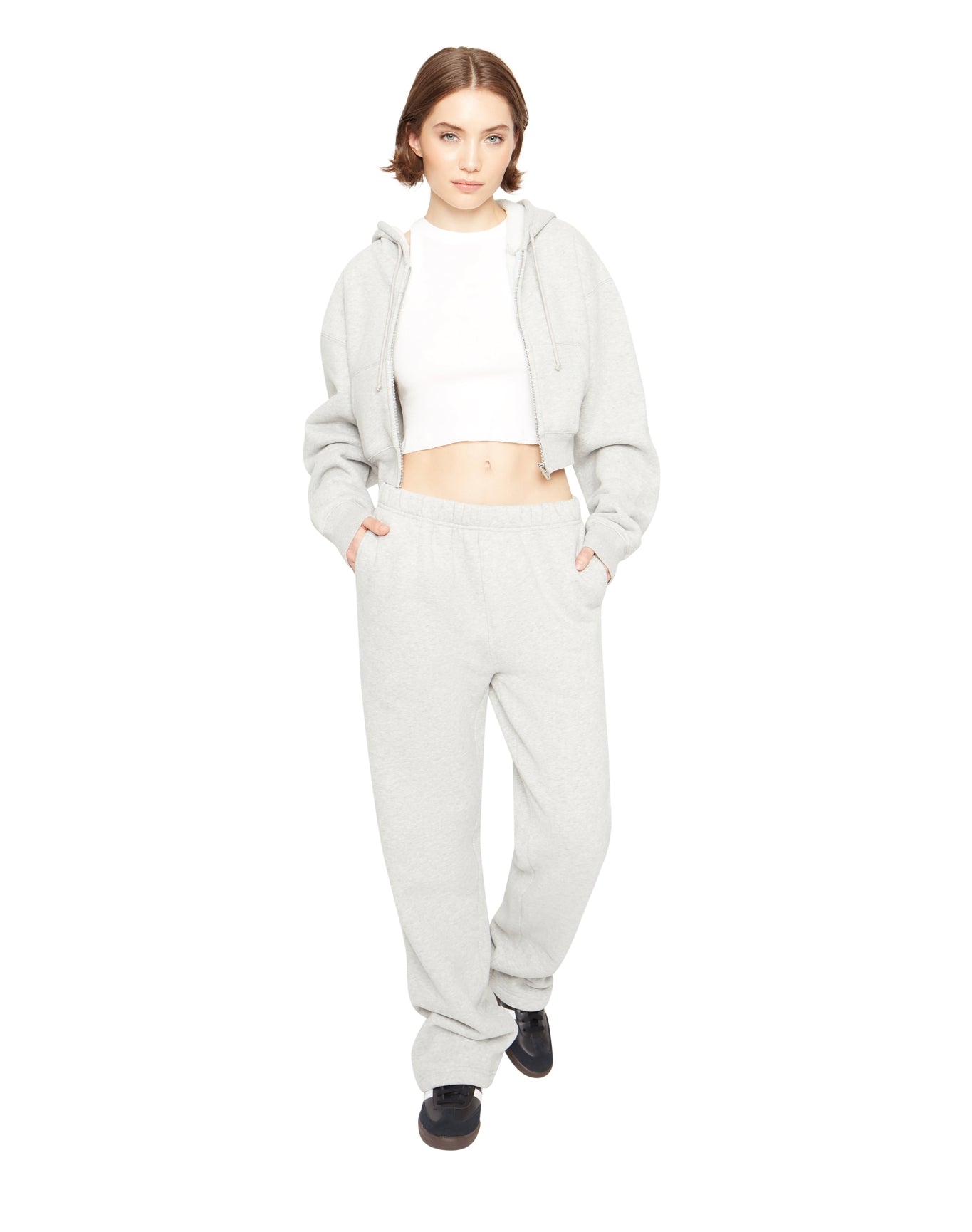 Cropped Zip-Up Hoodie | Heather Grey