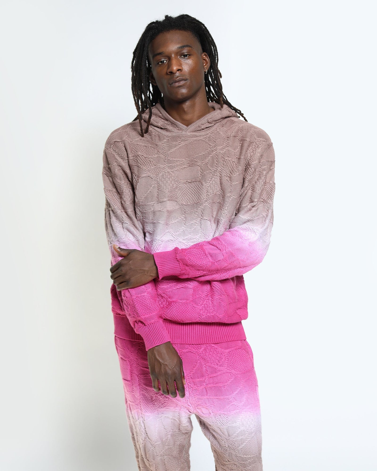 Crossover Netting Sweater Dip Dye Hoodie-Mens-Twenty