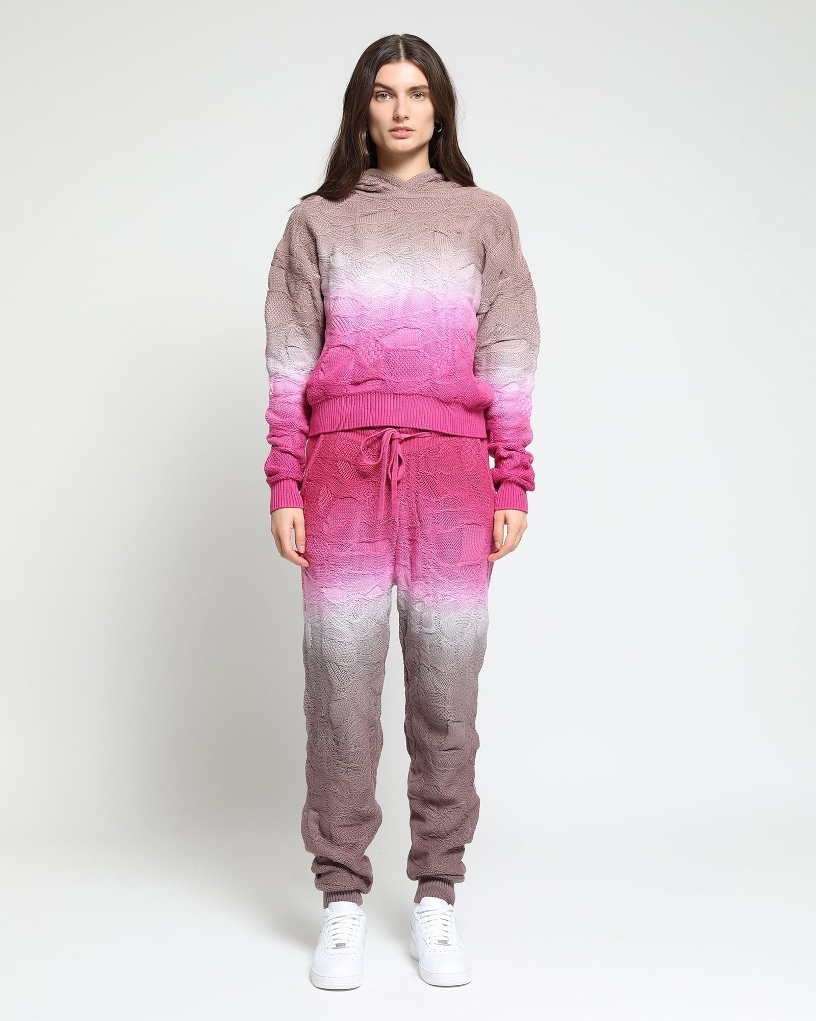 Womens | Crossover Netting Sweater Dip Dye Joggers | Orchid Gradient