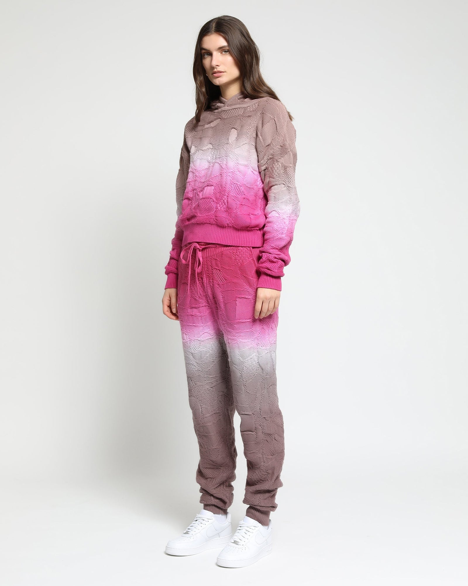 Womens | Crossover Netting Sweater Dip Dye Joggers | Orchid Gradient