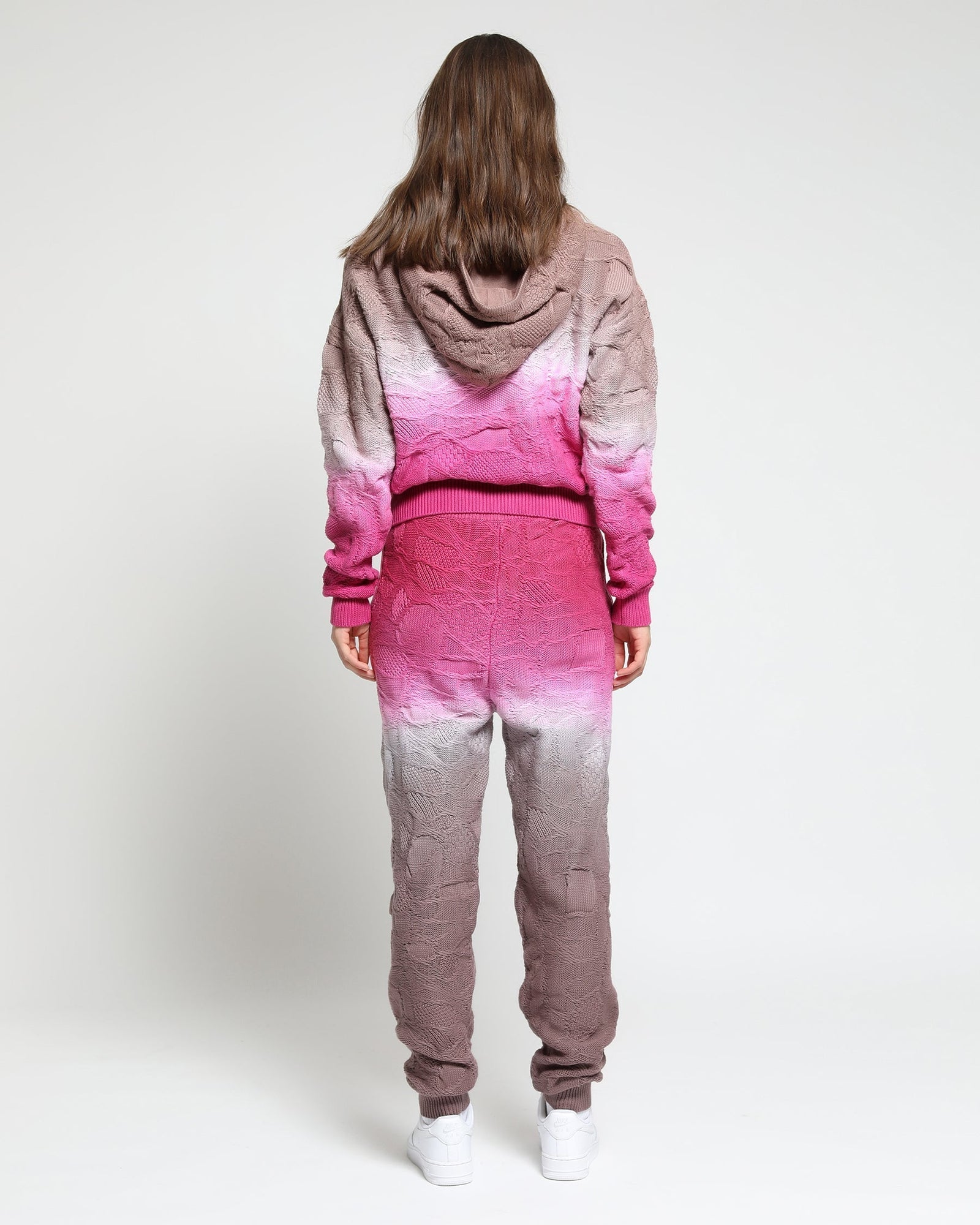 Womens | Crossover Netting Sweater Dip Dye Joggers | Orchid Gradient