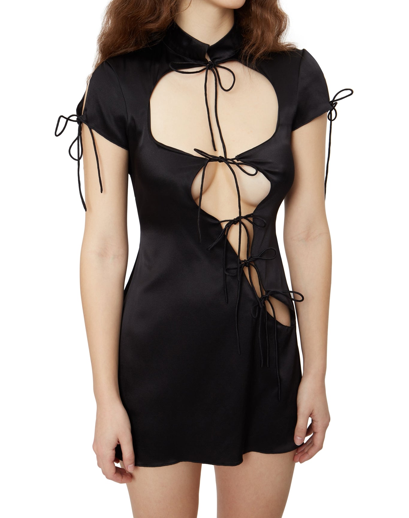 Cut-Out Tie Babydoll Dress | Black