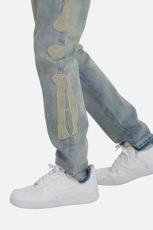D199 Skeleton Straight Denim | Blue x White