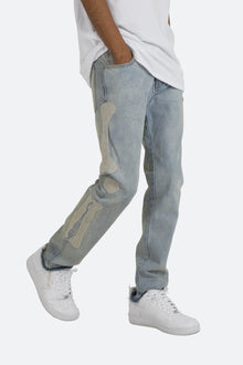 D199 Skeleton Straight Denim | Blue x White