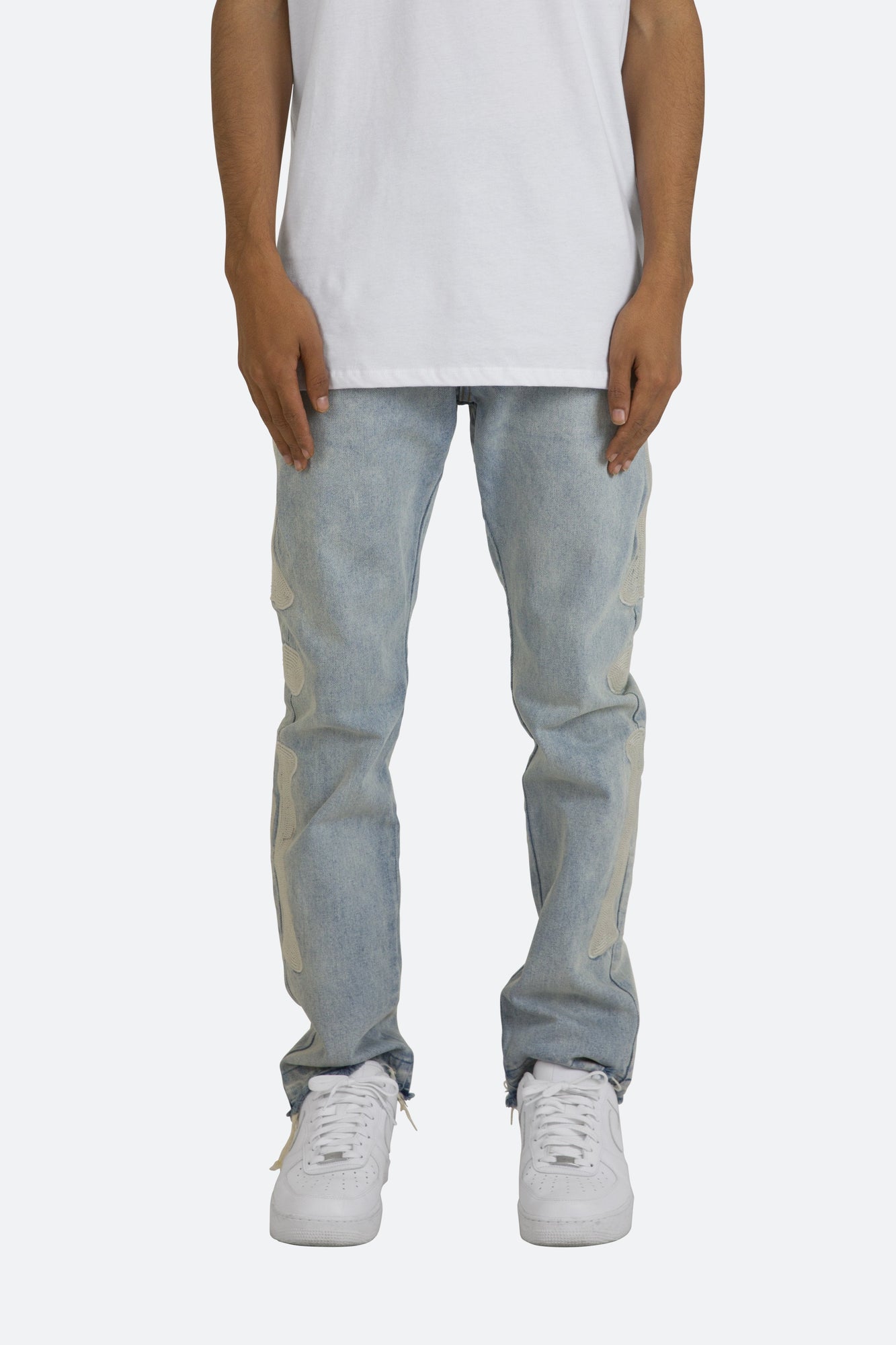 D199 Skeleton Straight Denim | Blue x White