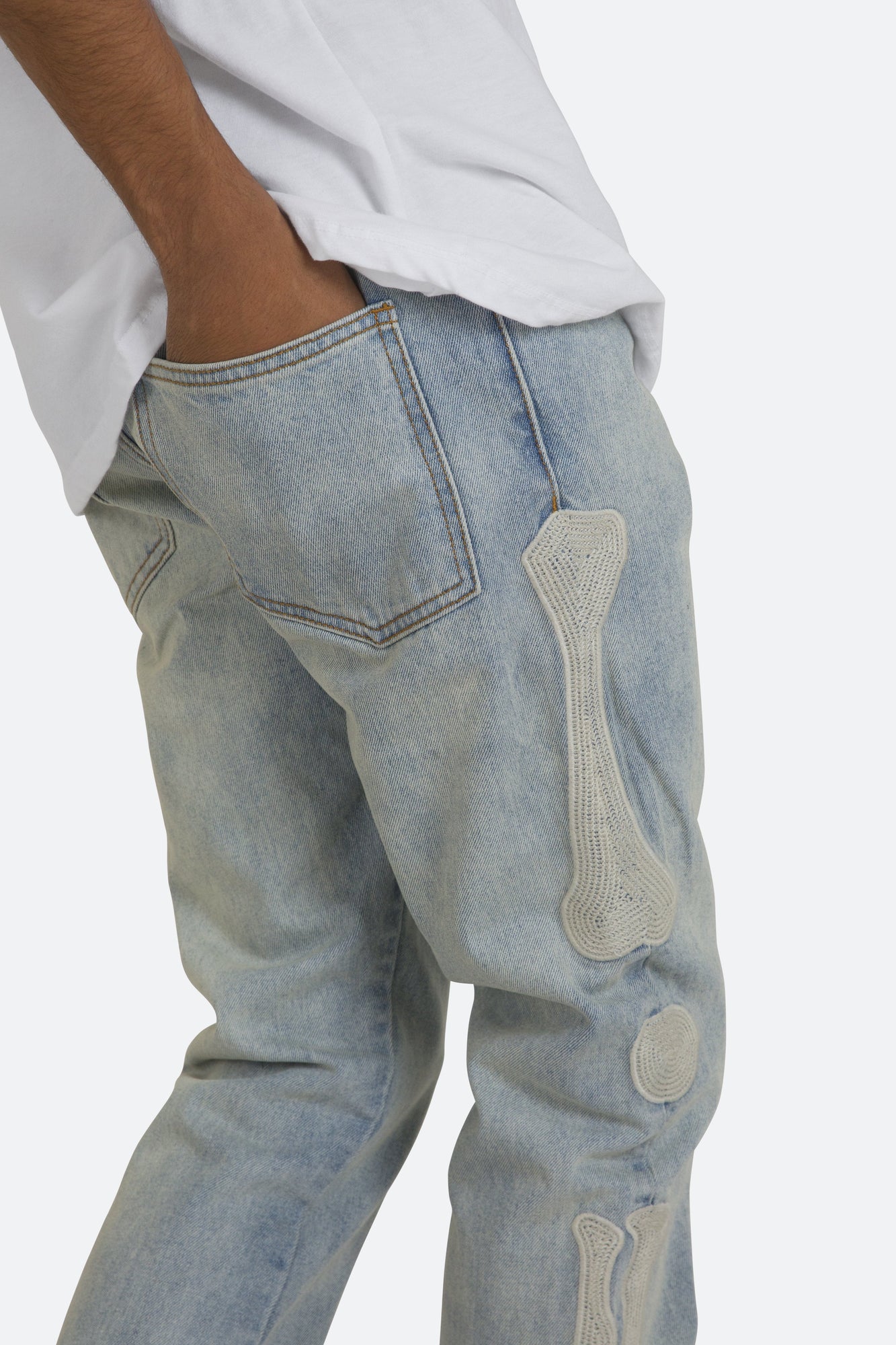 D199 Skeleton Straight Denim | Blue x White