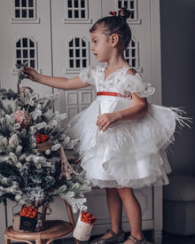 Girl | Constanza Ceremony Dress with Bow | White x Red