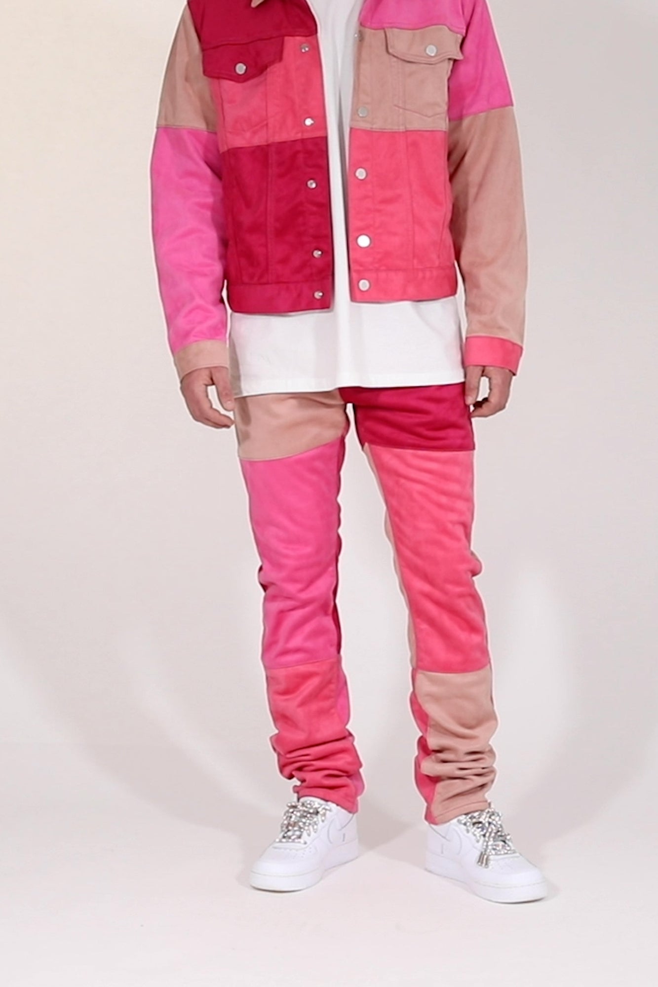 D354 Patchwork Straight Denim | Pink