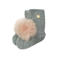 Angora Pom Pom Booties With Pink Pom | Grey