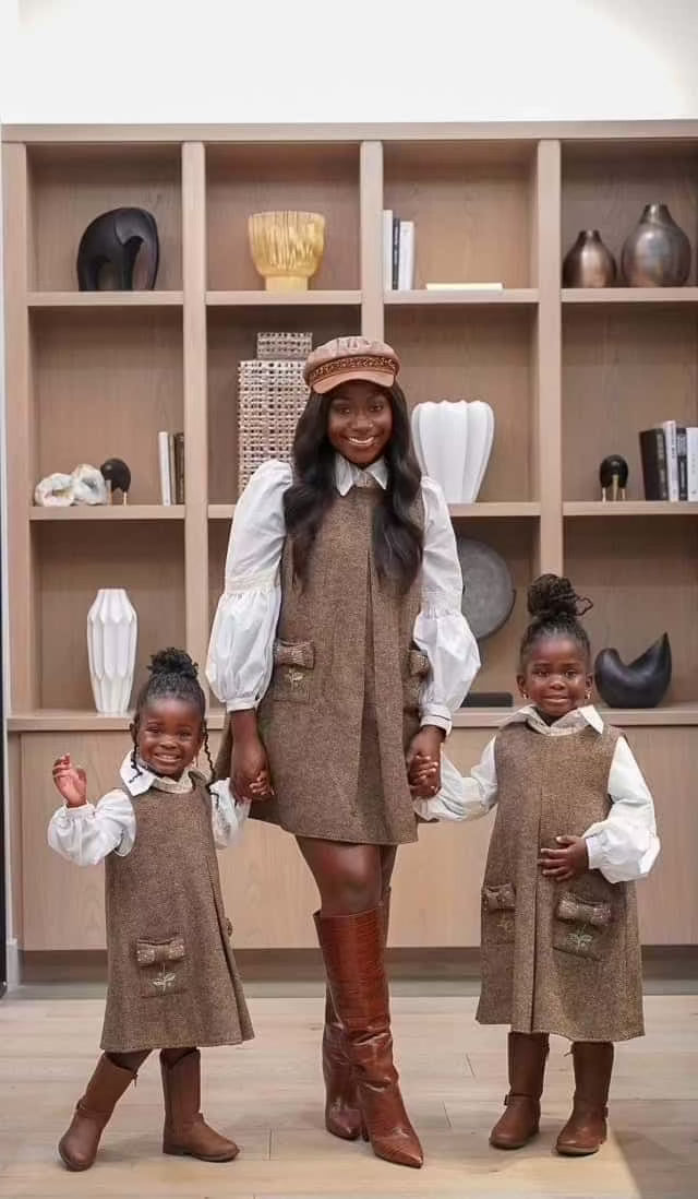 Baby Girls | Herringbone Dress and Blouse Set | Brown