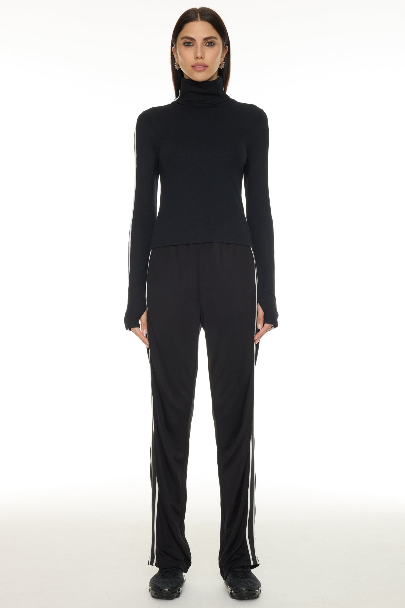 Splits59 | Jackson Rib Full Length Turtleneck Top | Black/White
