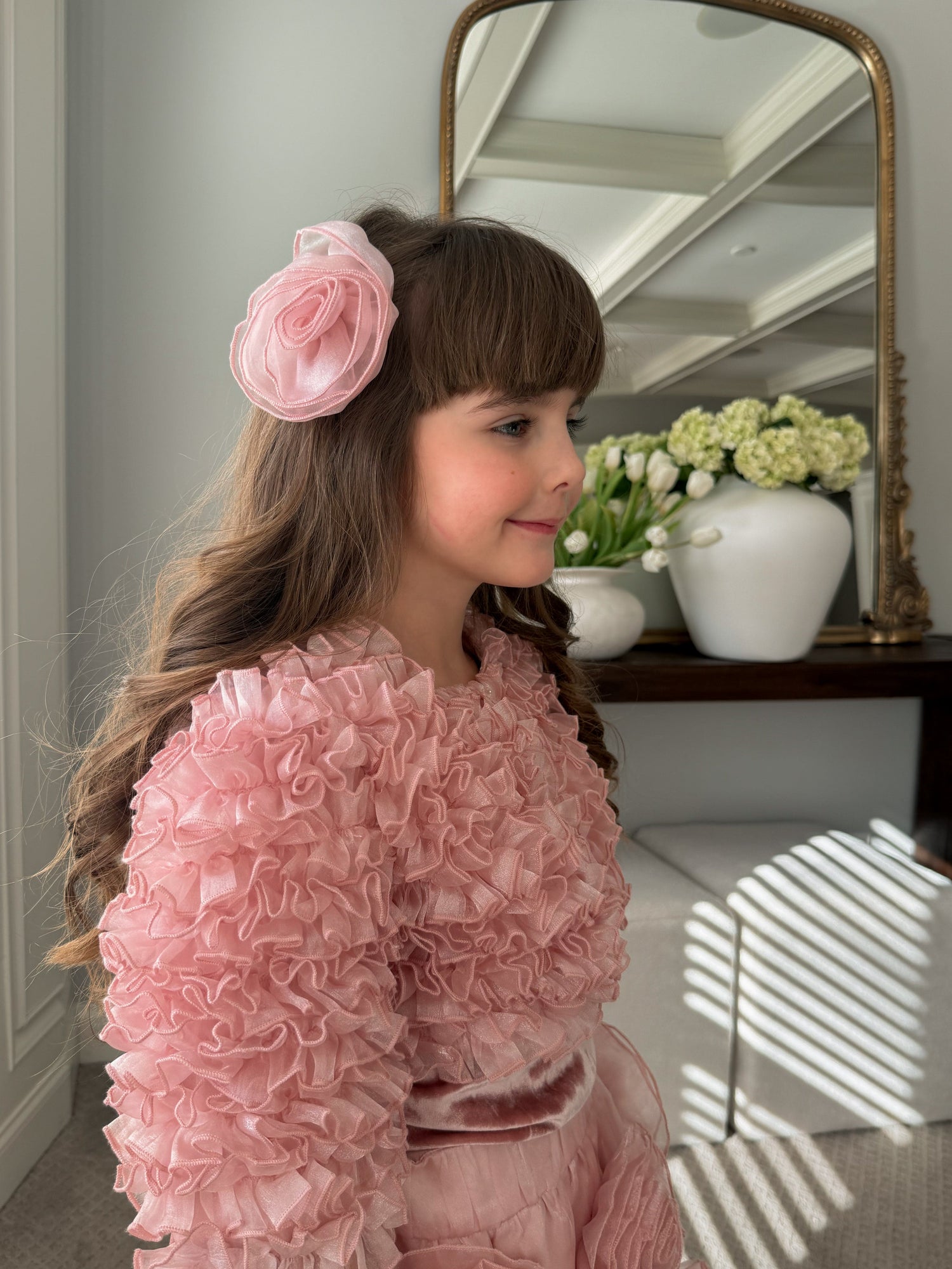 Vivian Dusty Pink Organza Flower Hair Clip - Petite Maison Kids