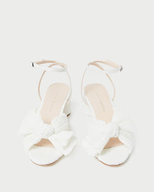 Dahlia White Pleated Bow Heel in white pleated organza