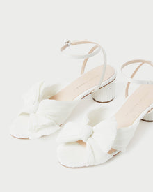 Dahlia White Pleated Bow Heel in white pleated organza