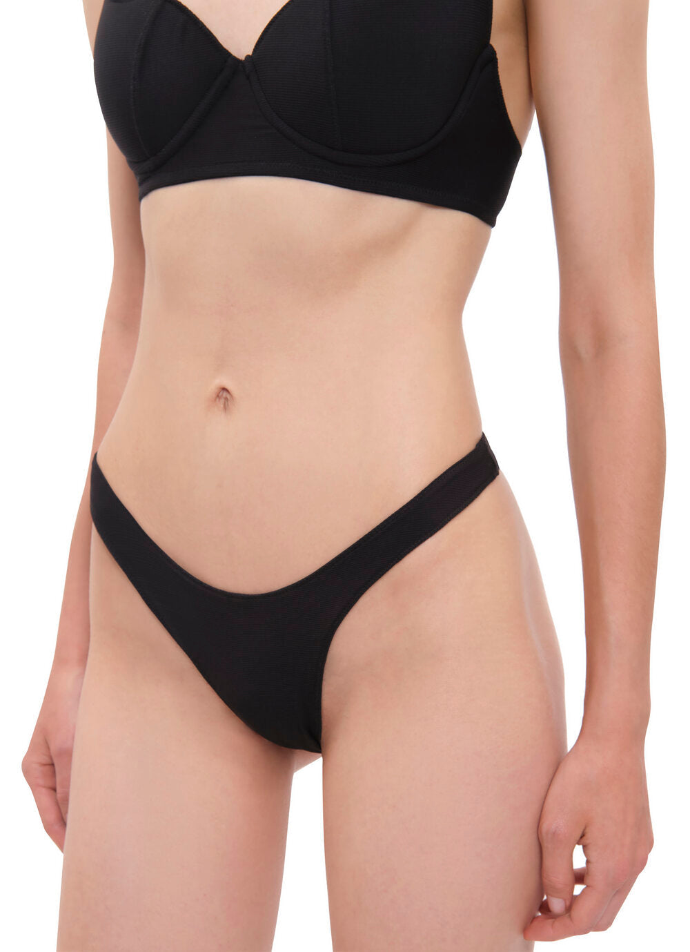 Womens | Pyxis Ribbed High Rise Bikini Bottom | Black