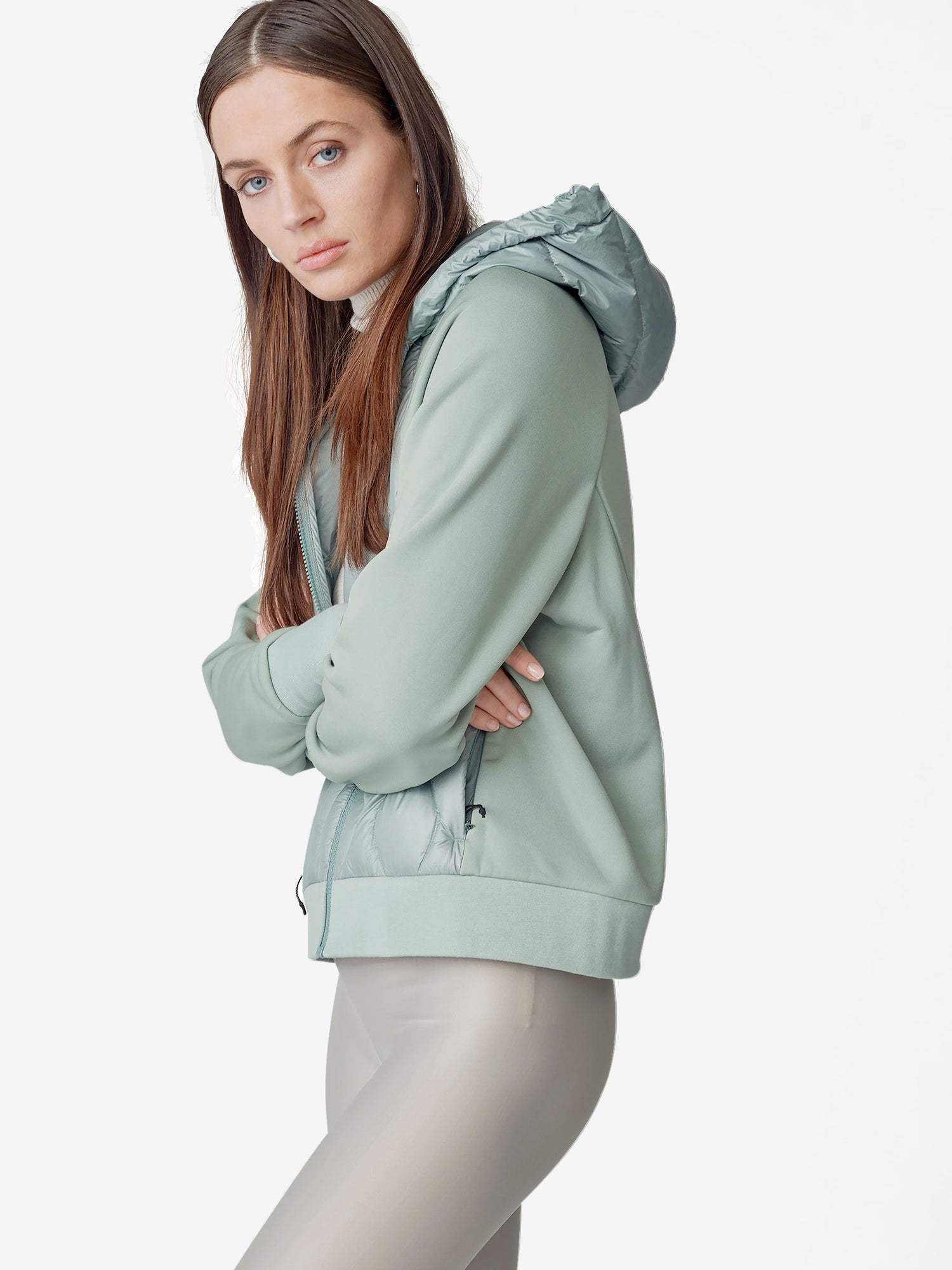 Woman DOWN ZIP HOODIE - Slate Gray - side