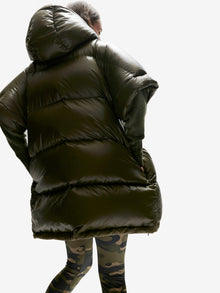 Woman LONG DOWN VEST - Olive - back