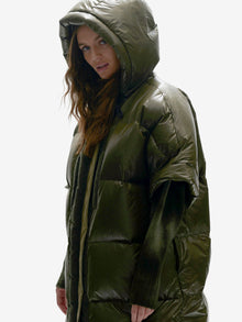 Woman LONG DOWN VEST - Olive - left side