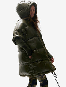 Woman LONG DOWN VEST - Olive - right side