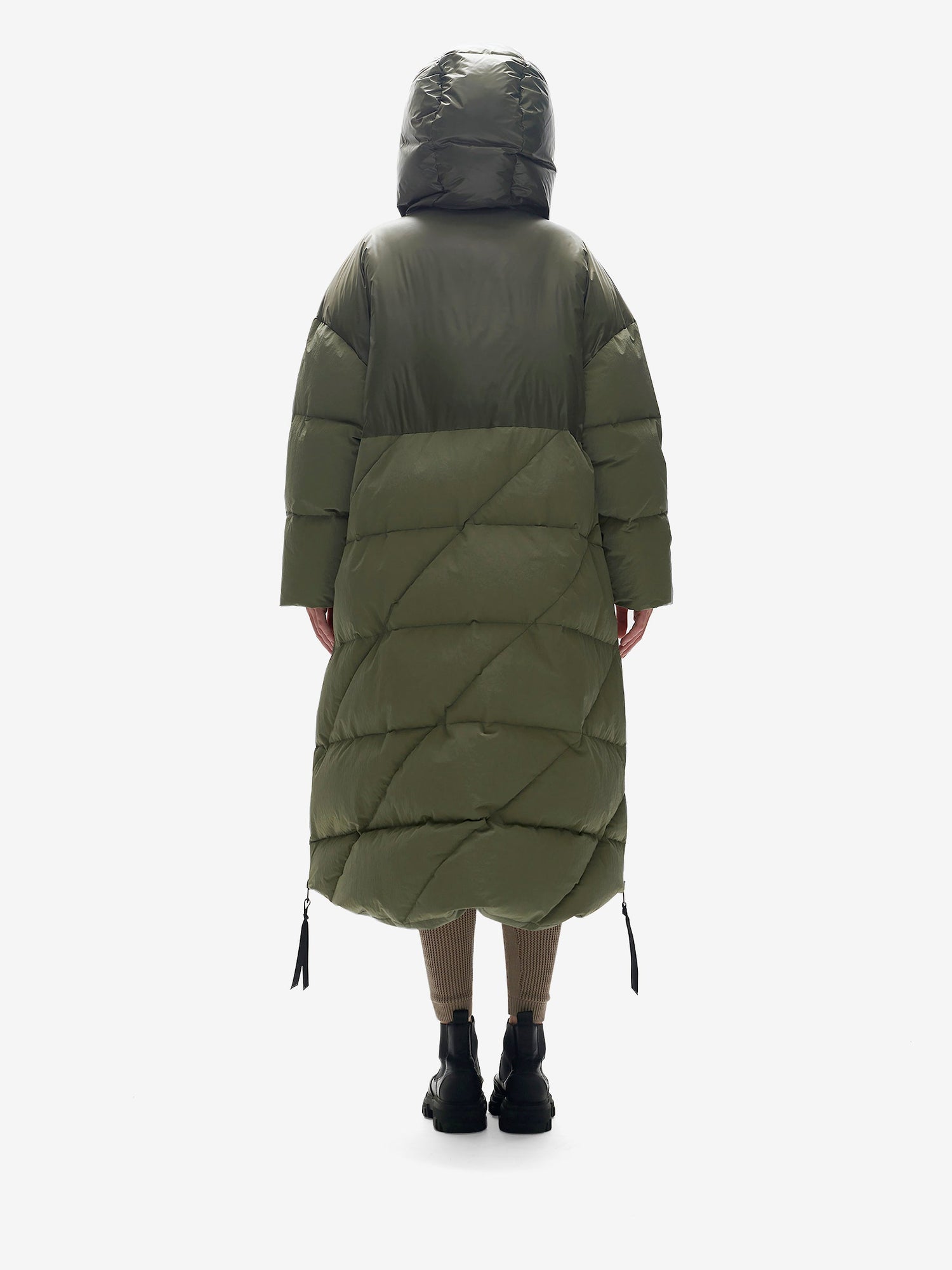 Woman LONG DOWN PUFFER - Stone Green - back