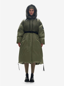 Womens | Long Down Puffer | Stone Green