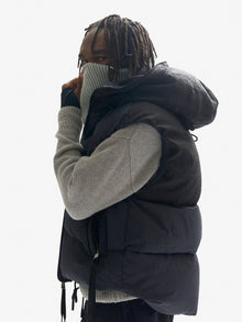 Man HOODED DOWN VEST - Navy - side