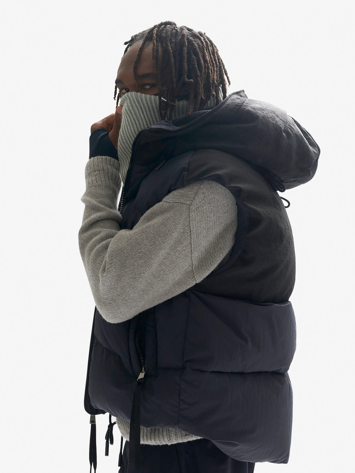 Man HOODED DOWN VEST - Navy - side