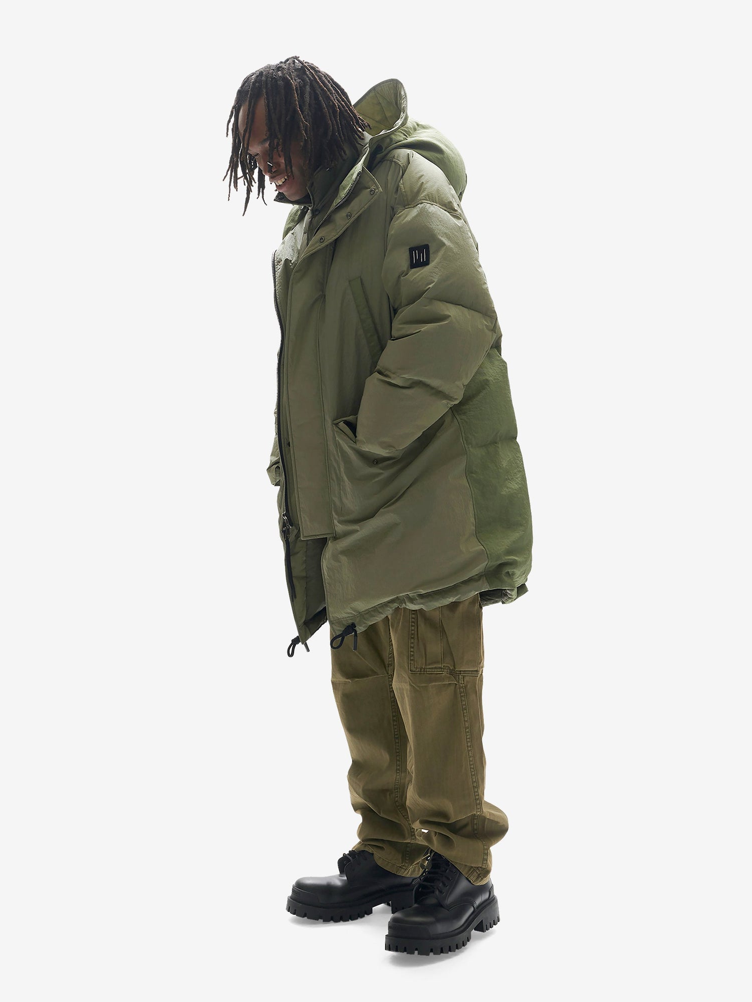 Man LONG DOWN PUFFER - Stone Green - side