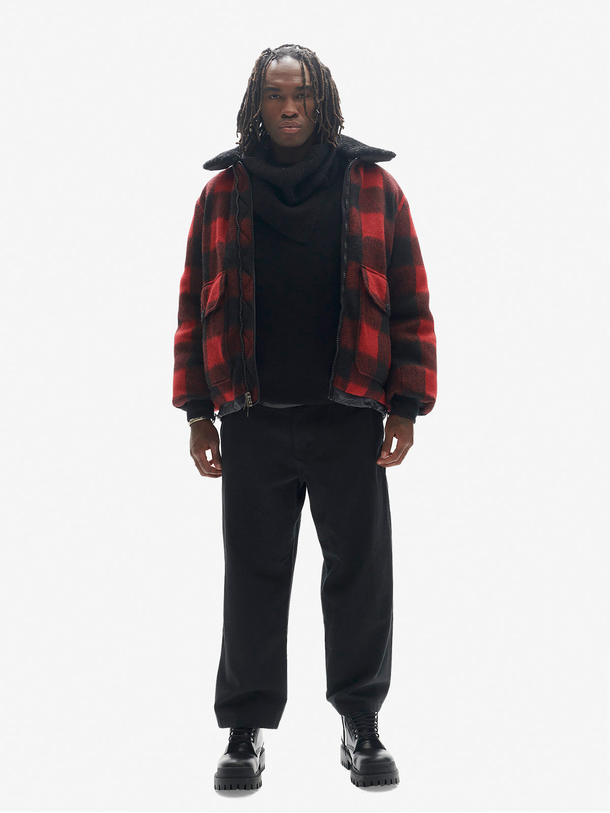 Man DOWN FIELD JACKET - Black Plaid - front