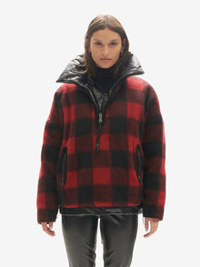 Woman REVERSIBLE WOOL HALF ZIP - Black Plaid - front
