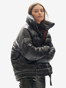 Woman REVERSIBLE WOOL HALF ZIP - Black Plaid 