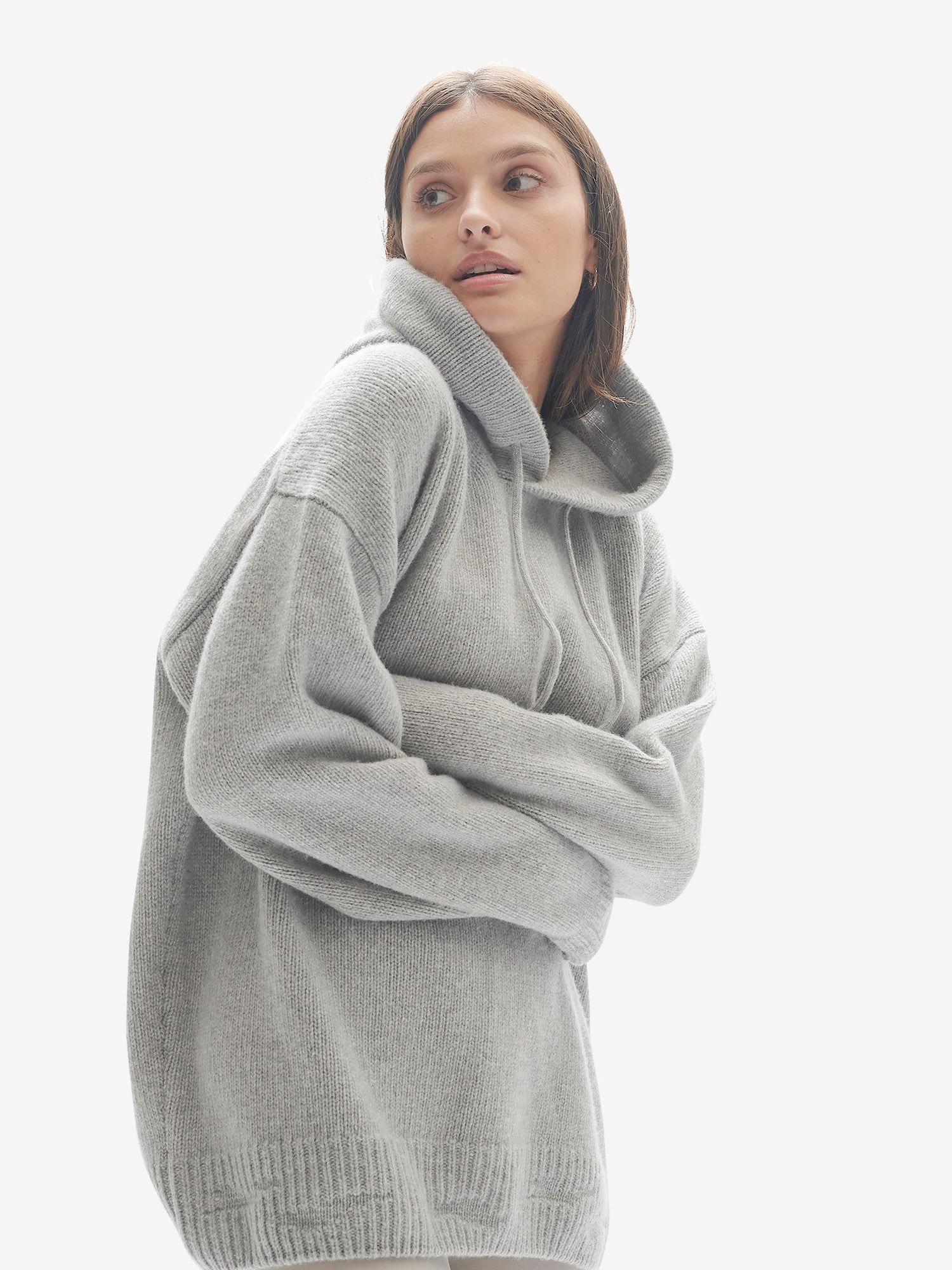 Woman WOOL KNIT HOODIE - Heather Gray
