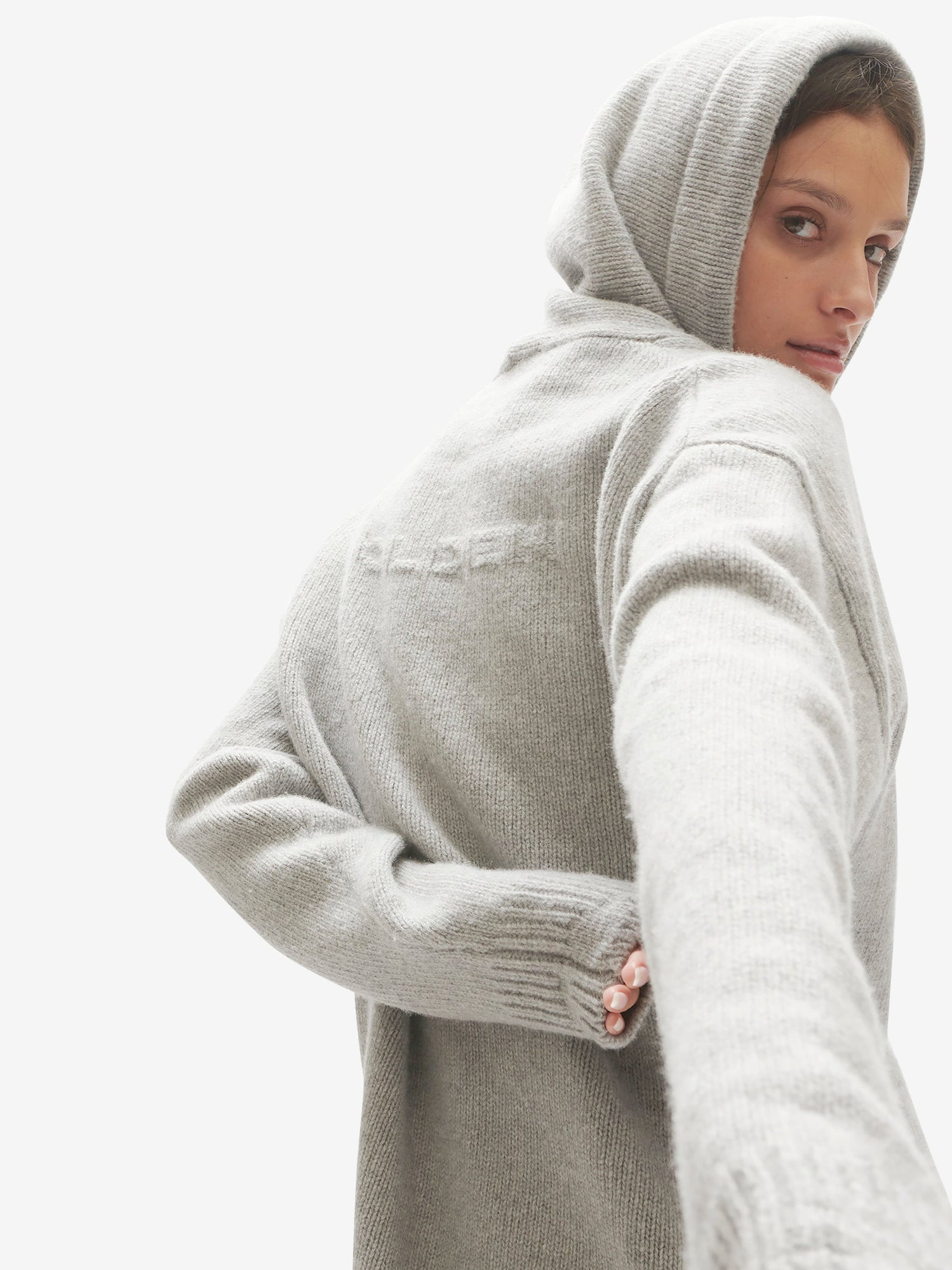 Woman WOOL KNIT HOODIE - Heather Gray - back