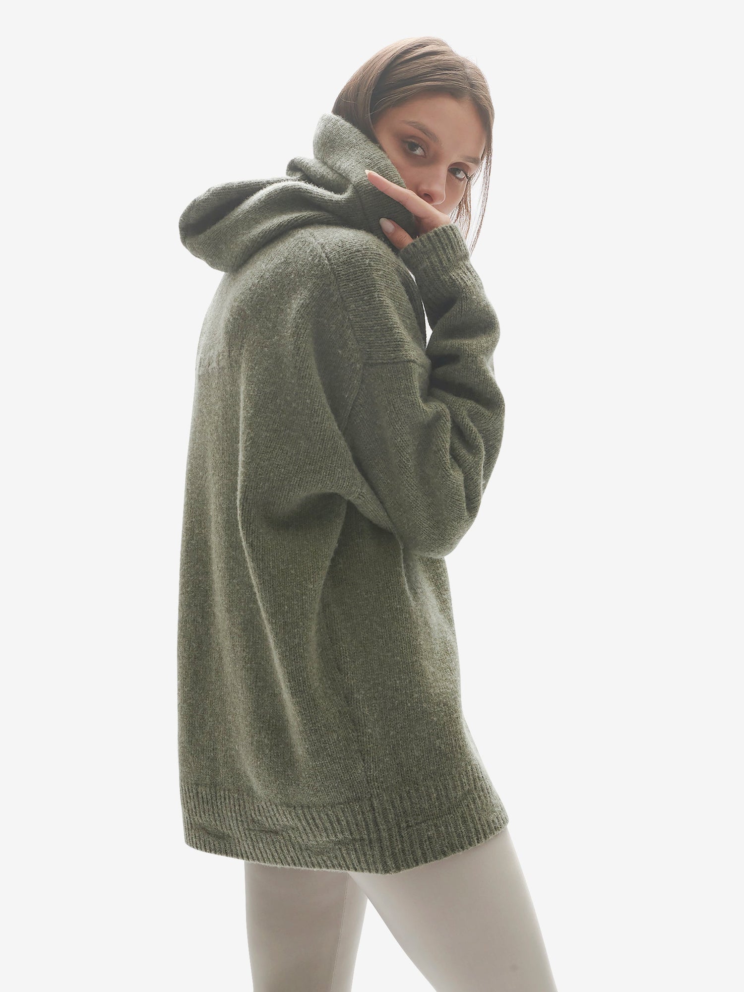 WOOL KNIT HOODIE - Stone Green - side