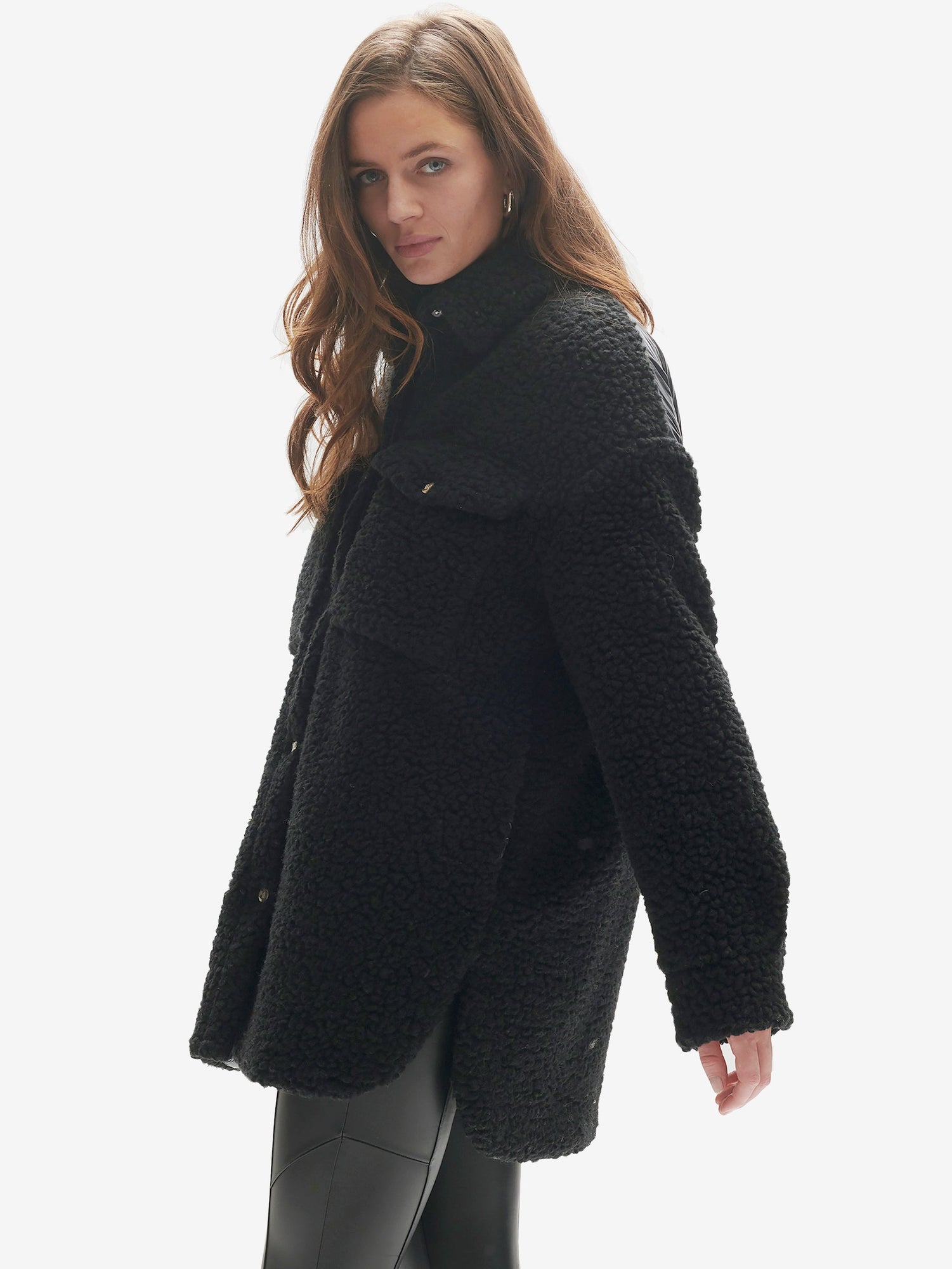 Woman PADDED WOOL SHIRT JACKET - Black - side