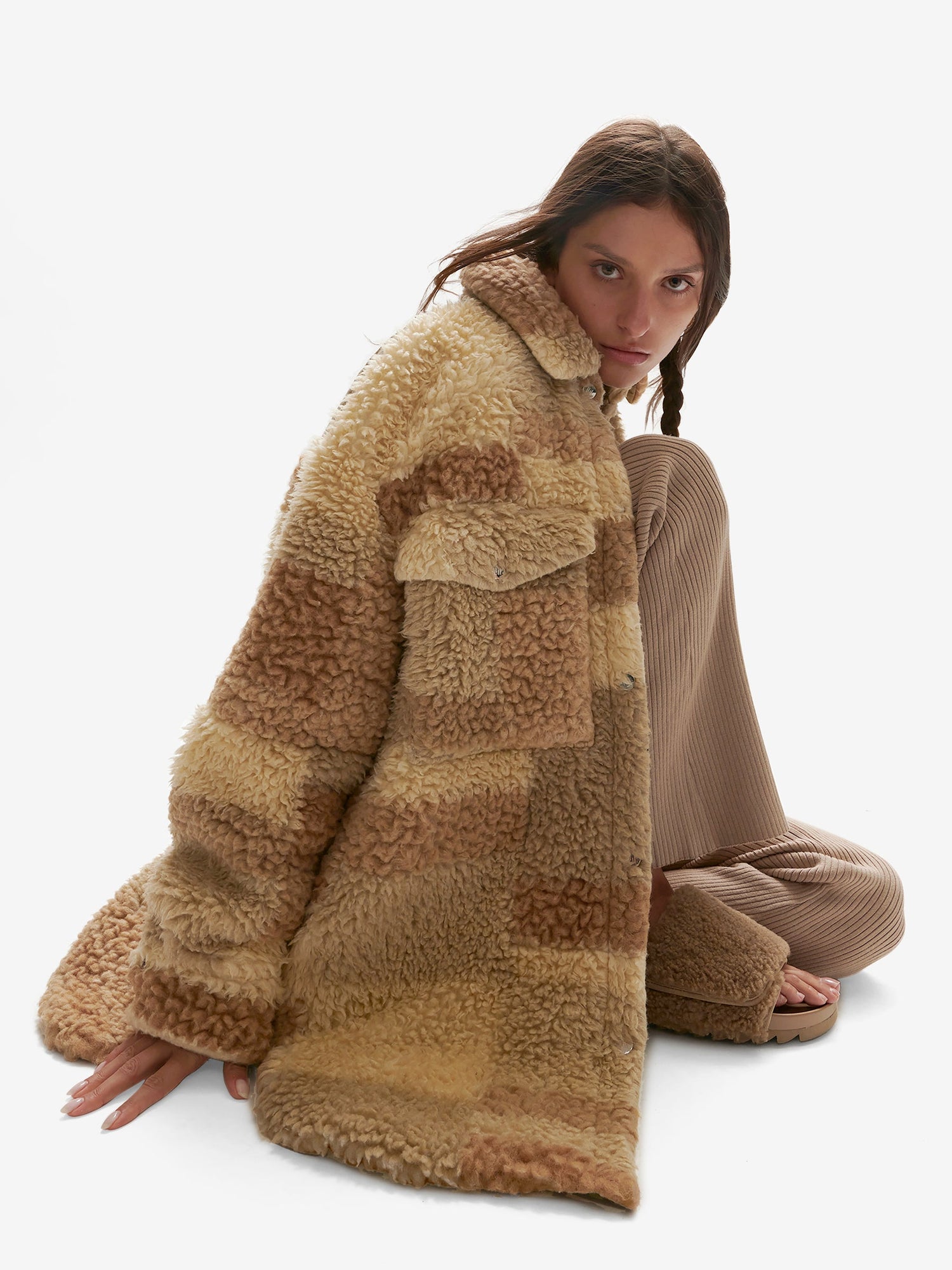Womens | Padded Wool Sherpa Shirt Jacket | Natural Mix