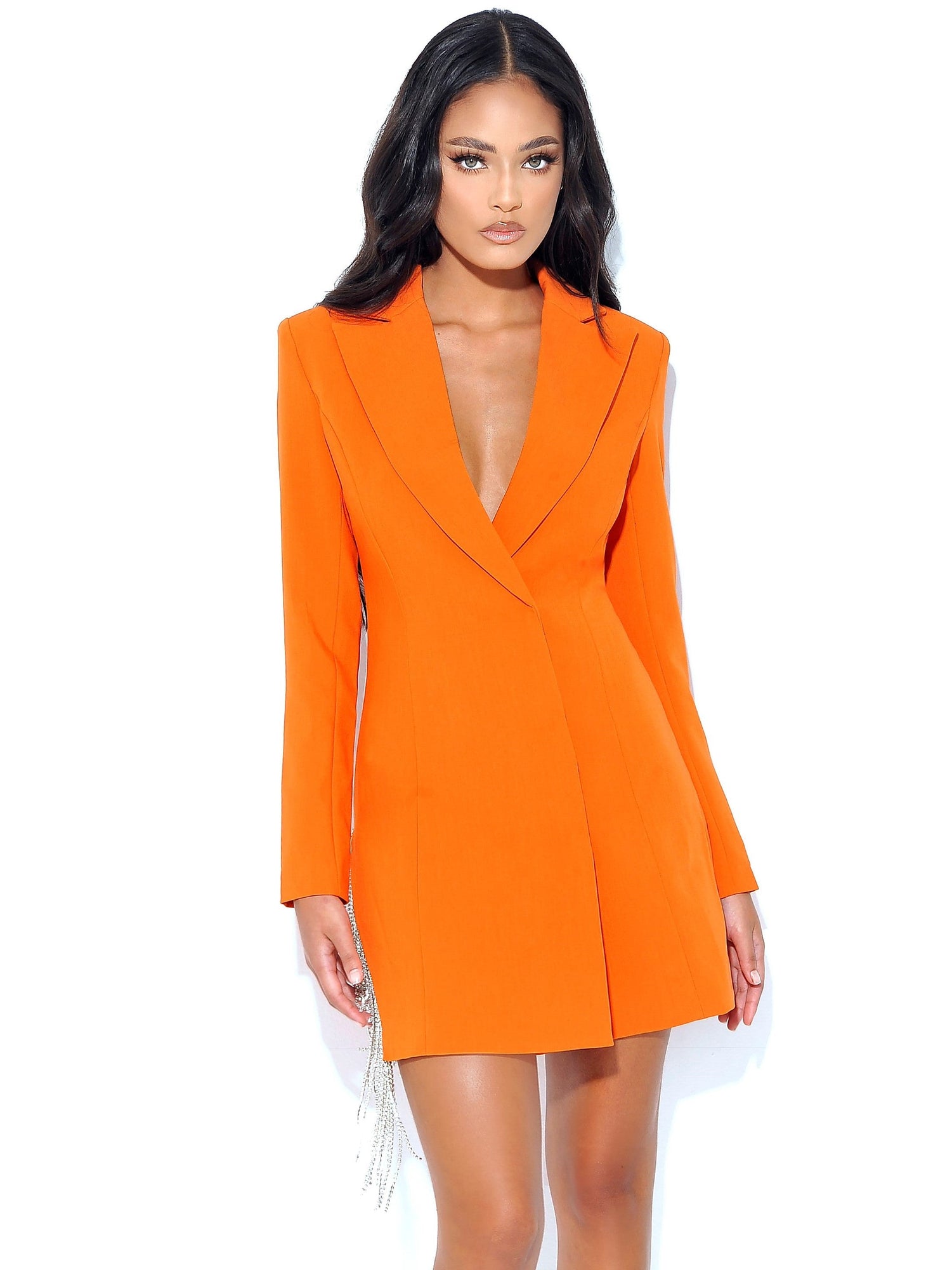 Freya Crystal Fringe Blazer Dress | Orange