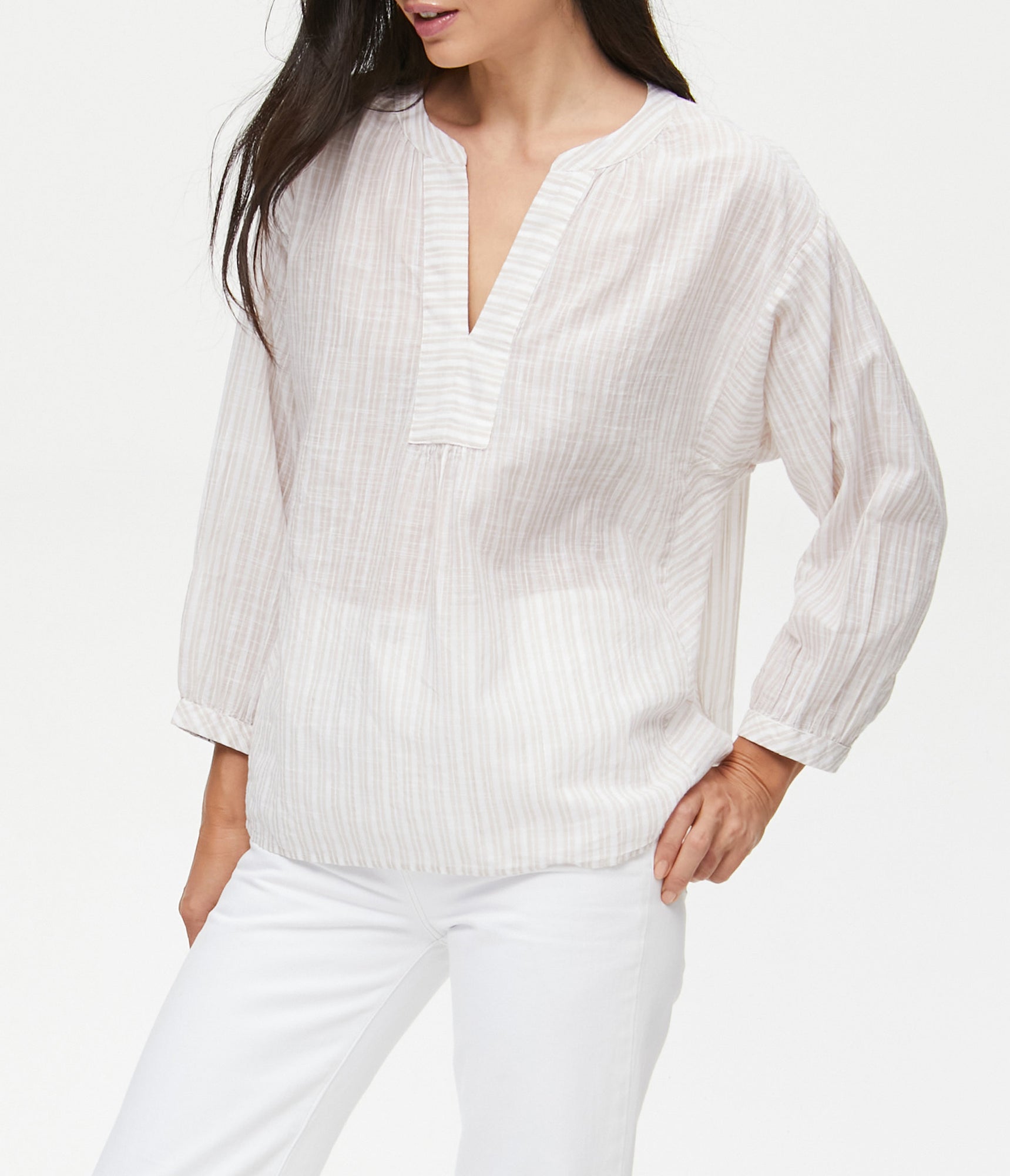 Charlie Popover Top | Sand Stripe