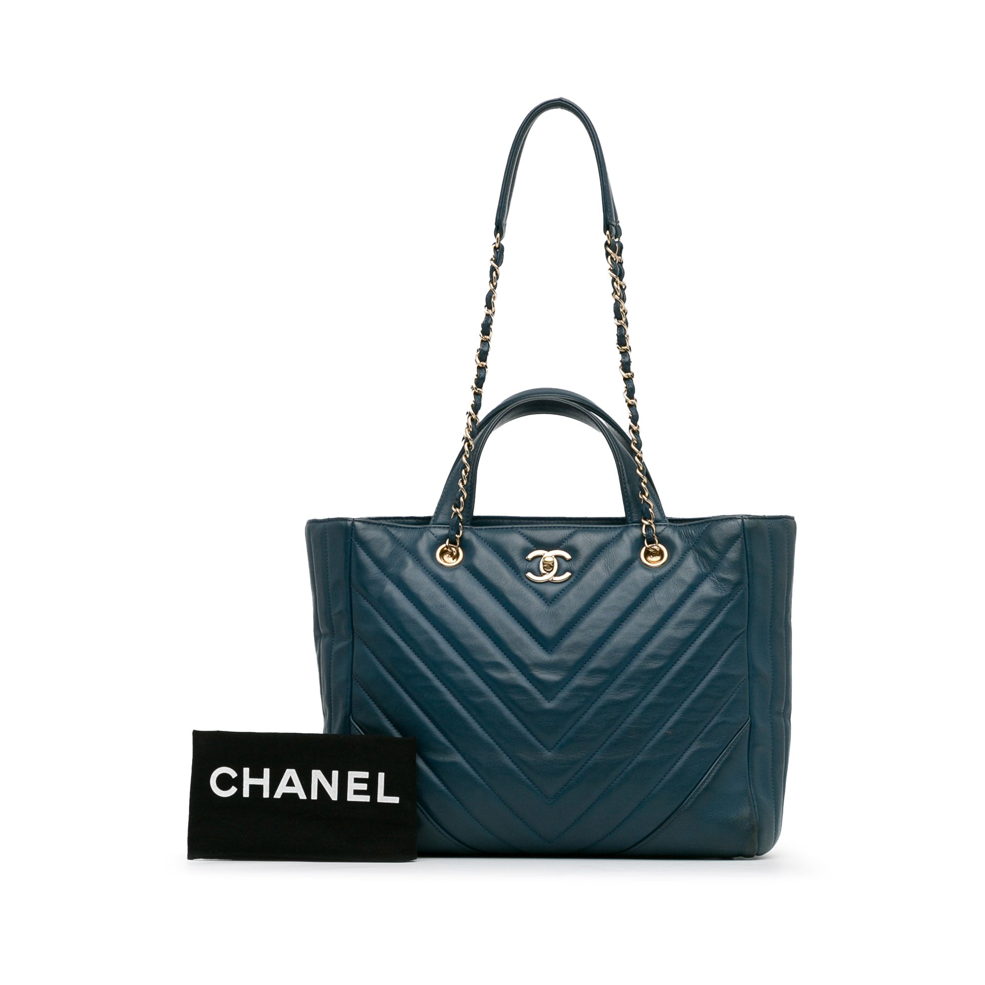 Chanel | Pre-Owned CC Chevron Calfskin Statement Shopping Tote | Blue/Dark BlueBlue/Dark Blue