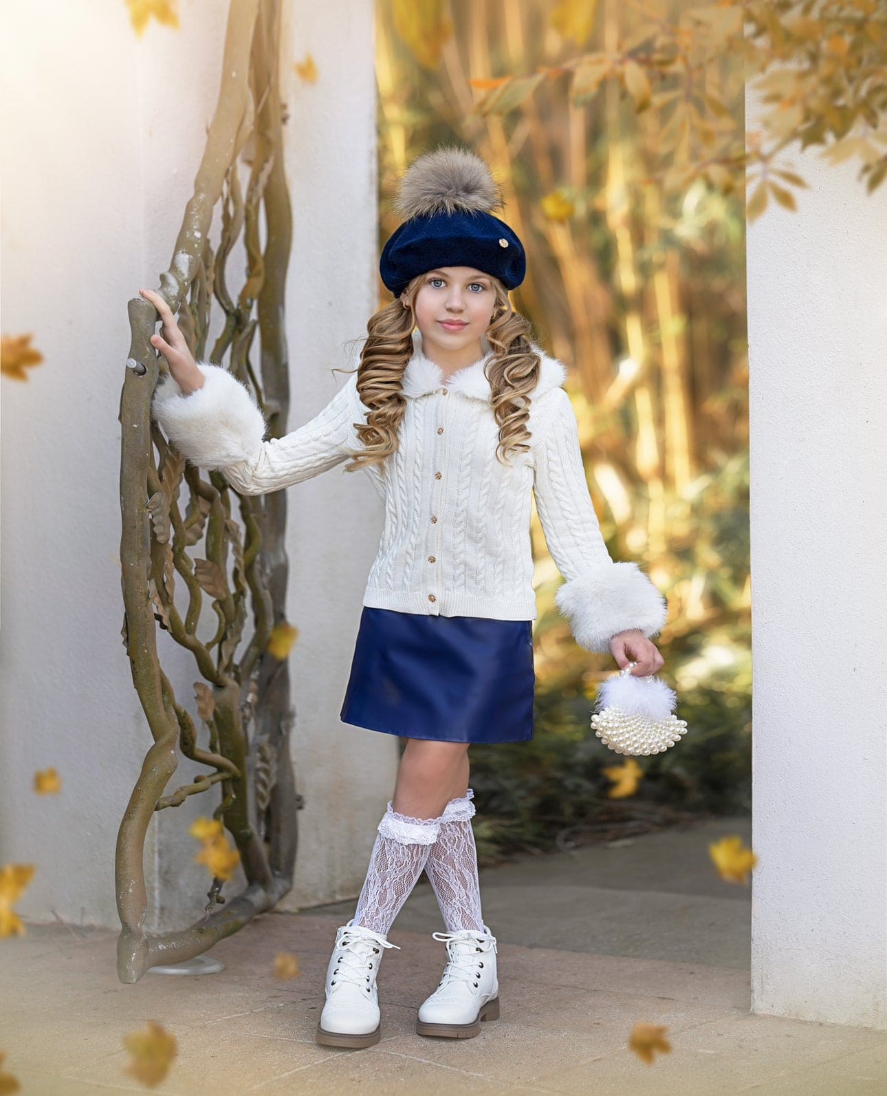 Baby Girls | Cableknit Faux Fur Cotton Cardigan | White