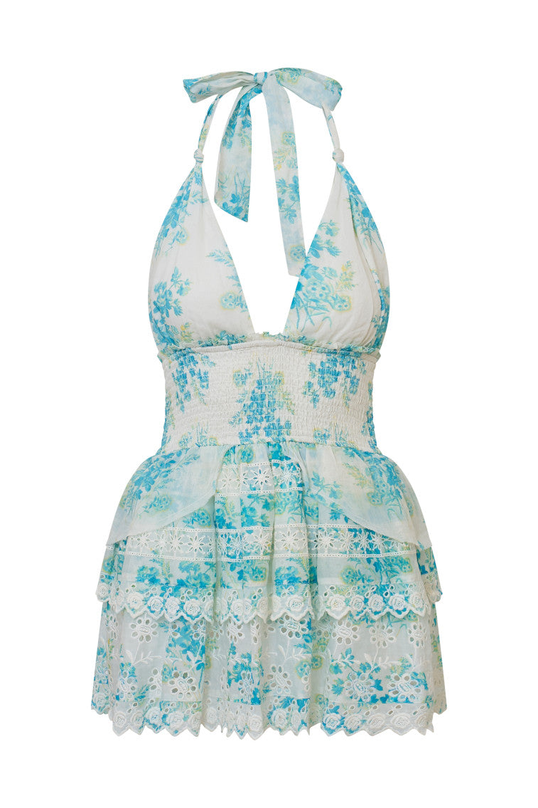 LoveShackFancy | Deanna Halter Floral Eyelet Mini Dress