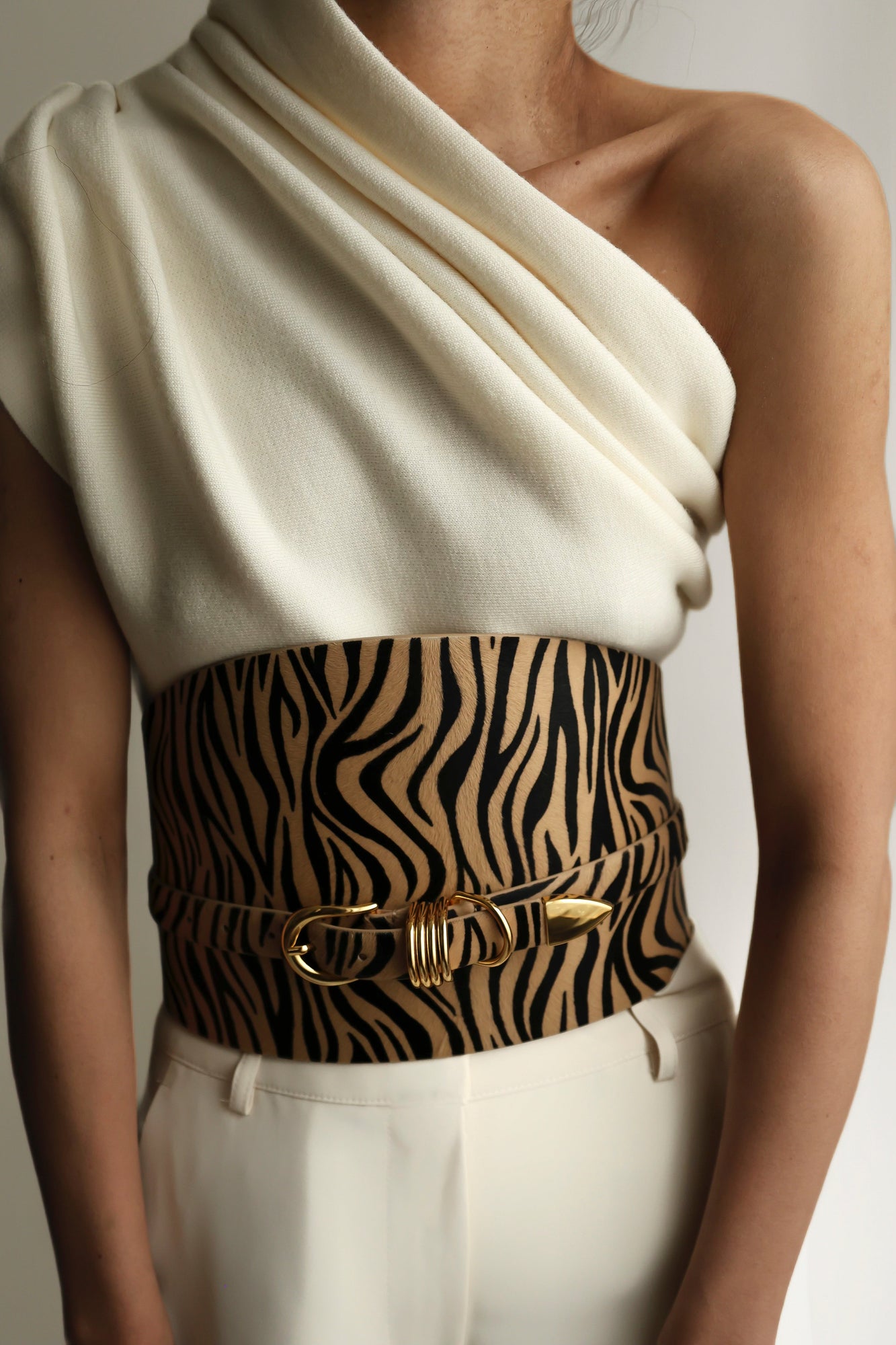 Bodice Belt Calf Hair Belt | Zebra & 24K Gold