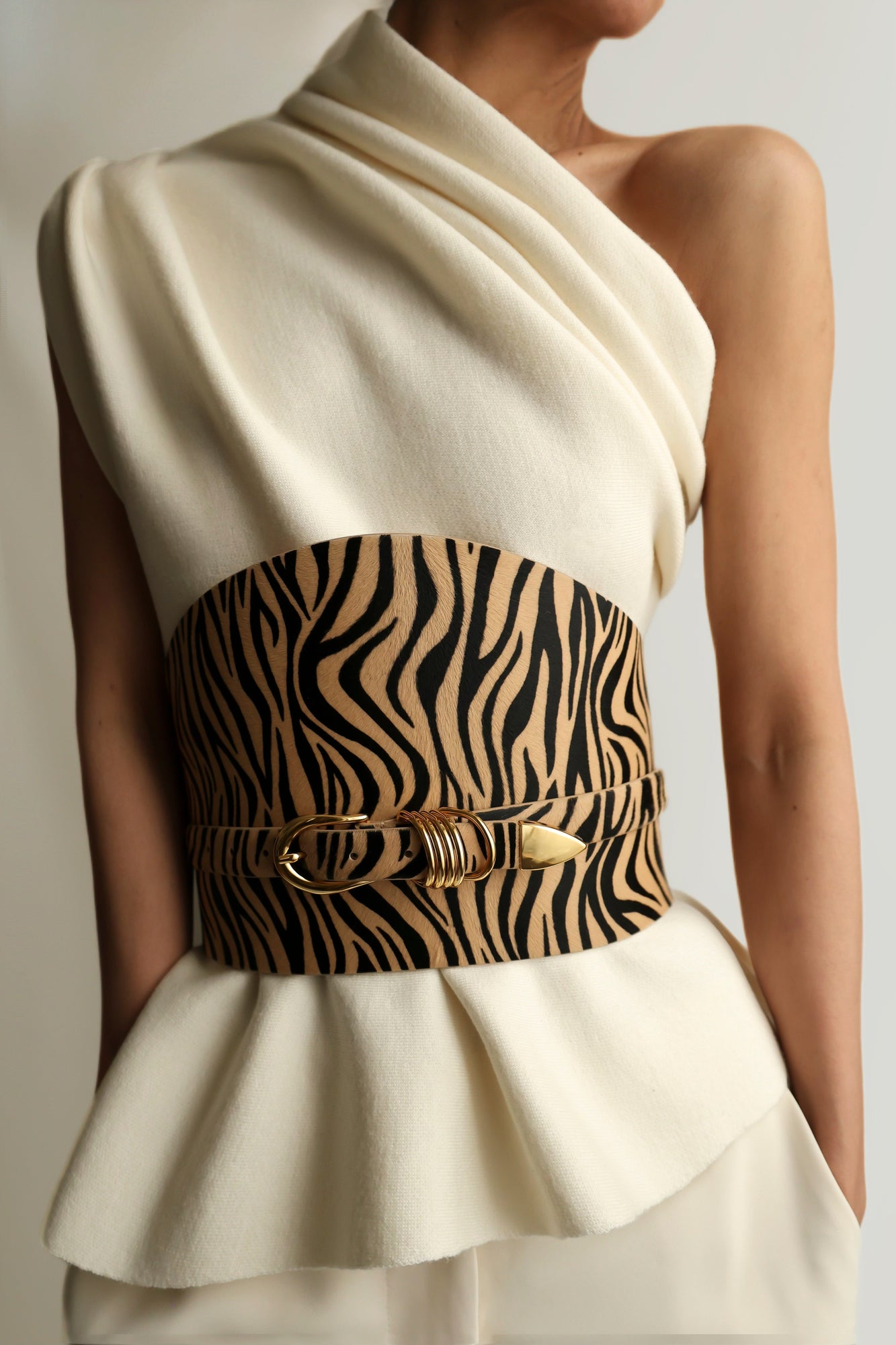 Bodice Belt Calf Hair Belt | Zebra & 24K Gold