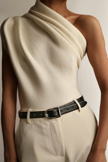 Mija Belt | Black Ostrich & Silver