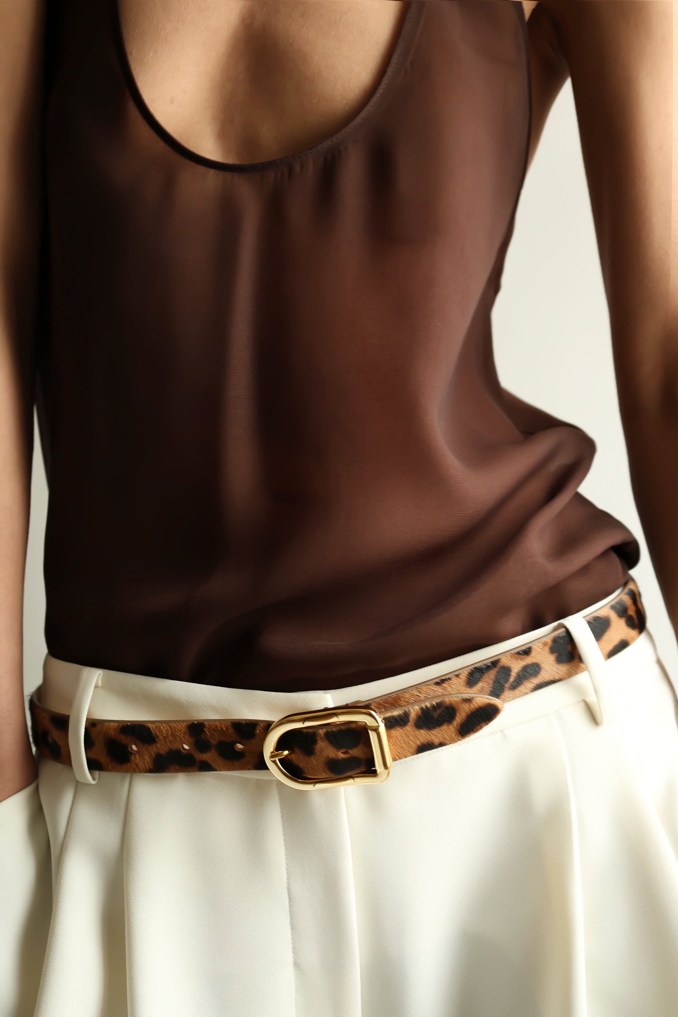 Mija Calf Hair Belt | Dark Jaguar & 24K Gold