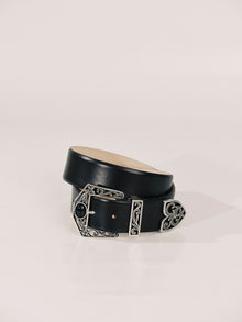 Western Inlay Belt | Black & Silver