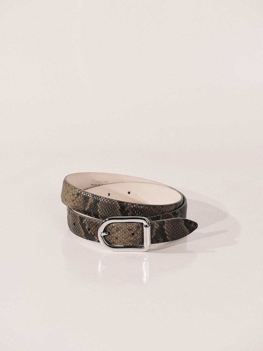 Mija Belt | Neutral Brown Snakeskin & Silver