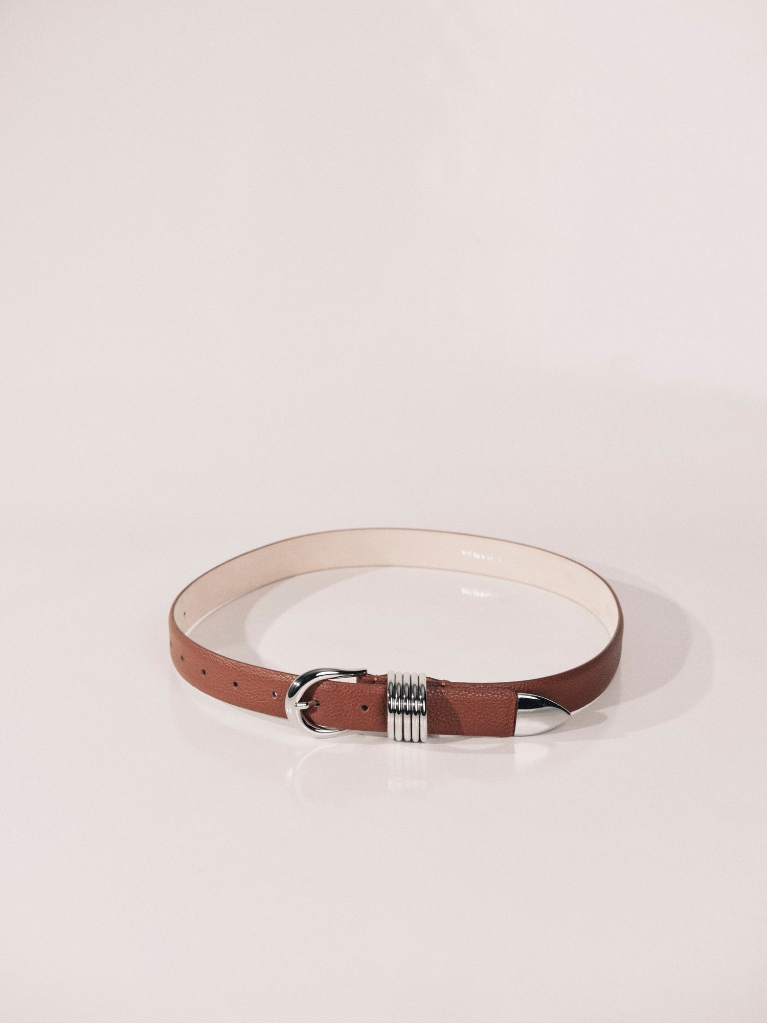 Hollyhock Leather Belt | Camel Pebble & Silver