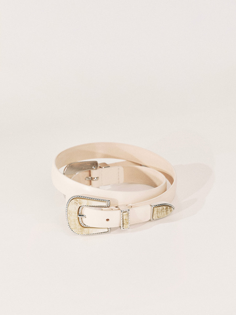 Double Travertine Belt | Ivory Silver & Marble Inlay