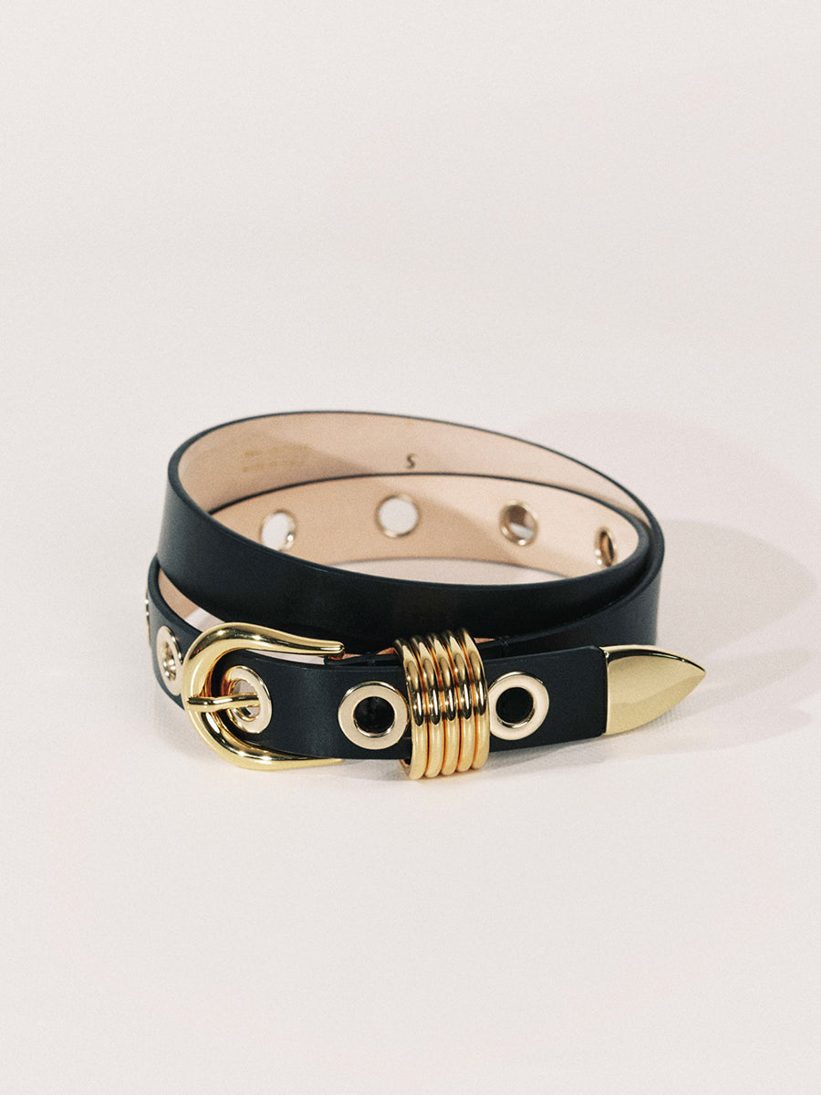 Hollyhock 10 Rivet Belt | Black & 24K Gold
